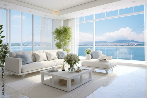 b A stunning view of the city from a modern living room 
