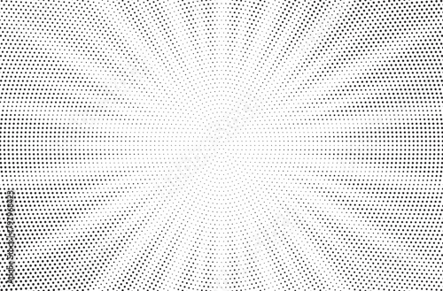 Halftone gradient sun rays pattern. Abstract halftone vector dots background. monochrome dots pattern. Vector background in comic book style with sunburst rays and halftone. Retro pop art design. 