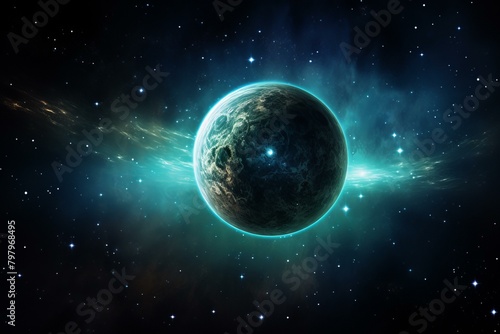 b An illustration of a planet with a glowing atmosphere 