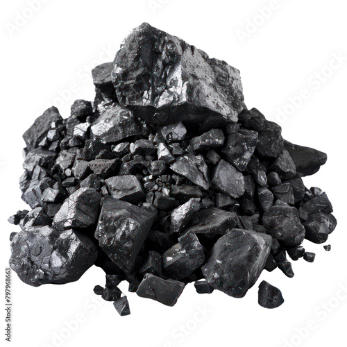 Pile of coal isolate on transparent png.
