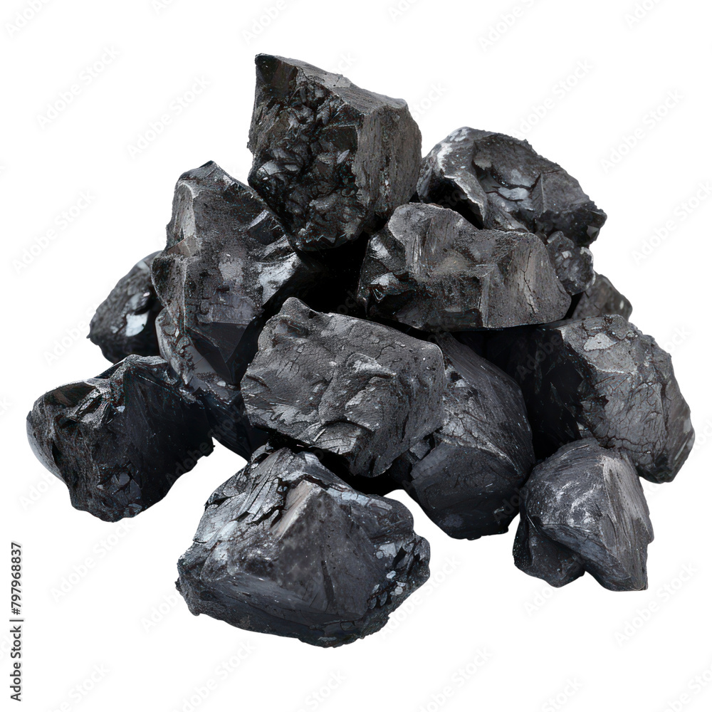 Pile of coal isolate on transparent png.