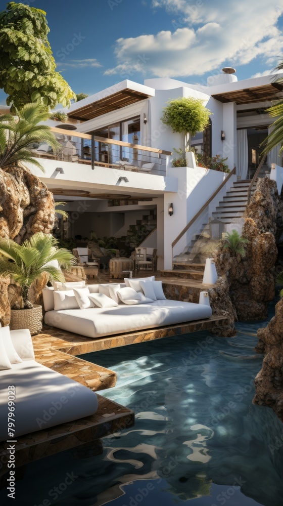 Fototapeta premium b'A stunning modern villa with a pool and a beautiful view'