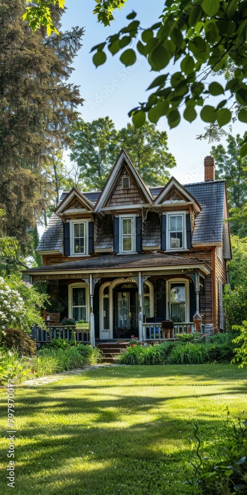 b'Charming Victorian Cottage Nestled in Lush Greenery'