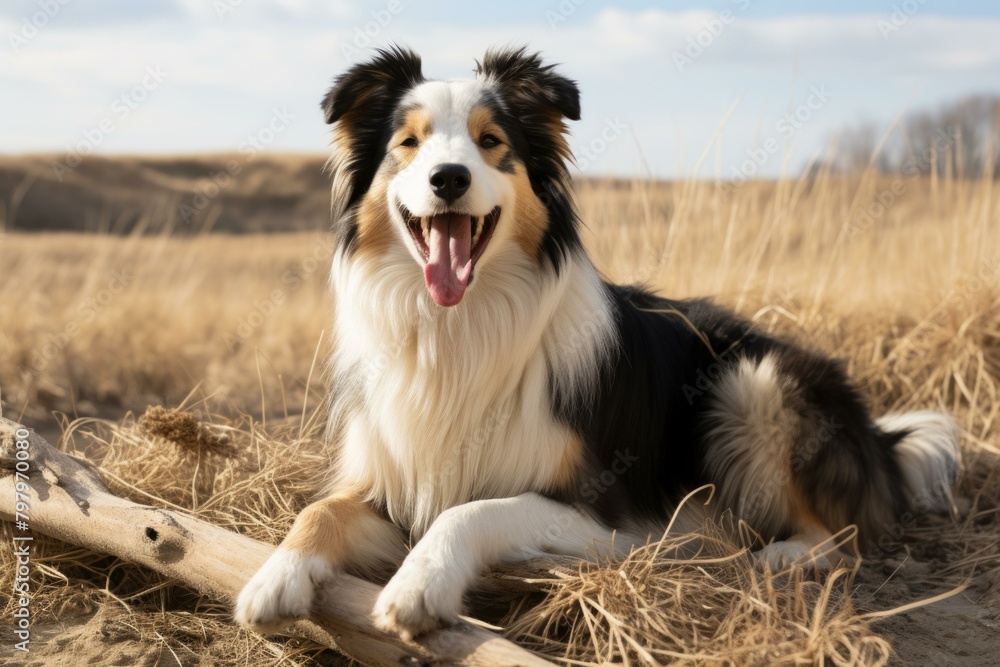 b'Border Collie lying on the grass' b'Border Collie lying on the grass'
