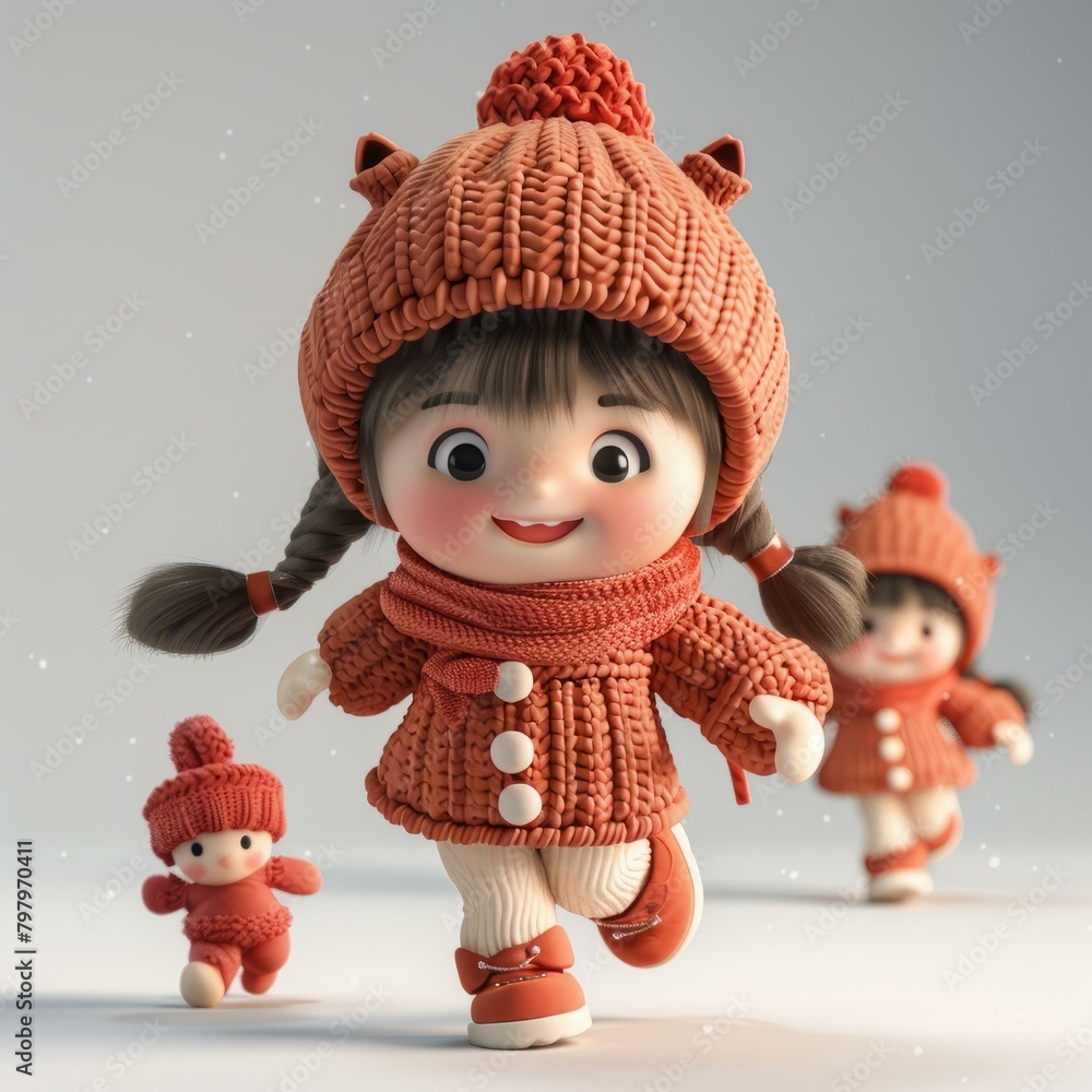 b'Little girl in orange knitted hat and scarf' b'Little girl in orange knitted hat and scarf'
