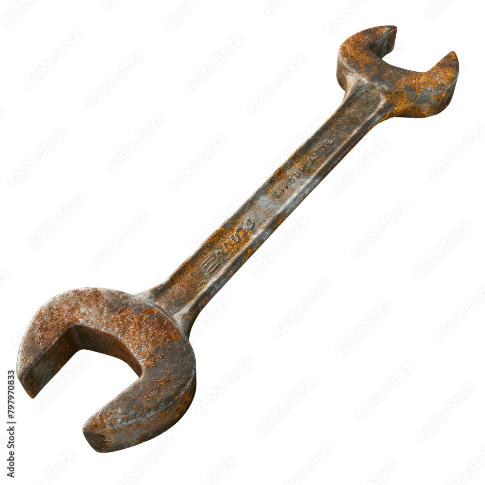 Realistic rusted wrench isolate on transparent png. Realistic rusted wrench isolate on transparent png.