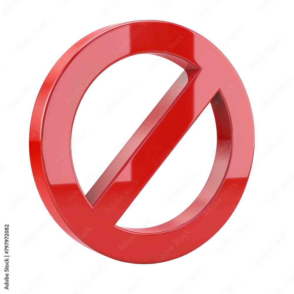 Fotografie Red 3d icon cancel isolate on transparent png.