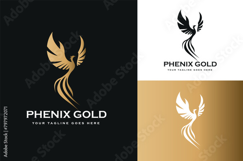 Golden Wings Phoenix Bird Falcon Hawk Dove Wings Design with Black,white,gold Background © Ahmad