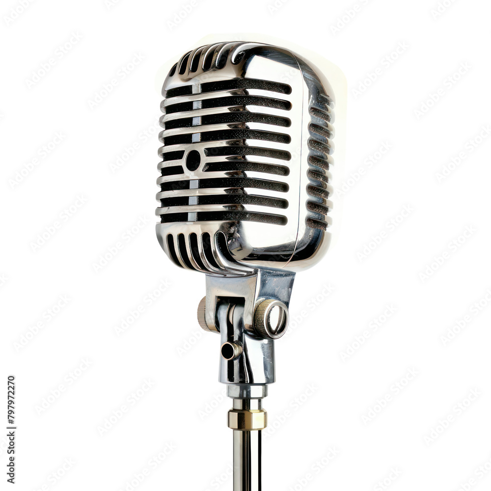 Fototapeta premium Retro microphone isolate on transparent png.