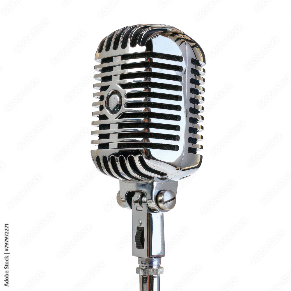 Fototapeta premium Retro microphone isolate on transparent png.