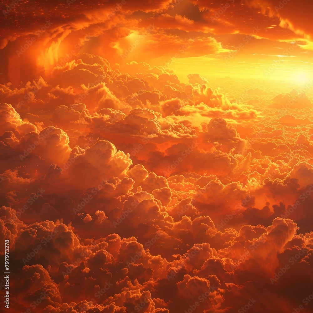 Amazing view of the orange cloudscape from above