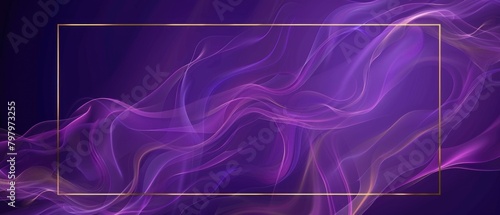 Ultrawide Luxury Purple Abstract Smoke Background With Simple Thin Golden Frame Border	