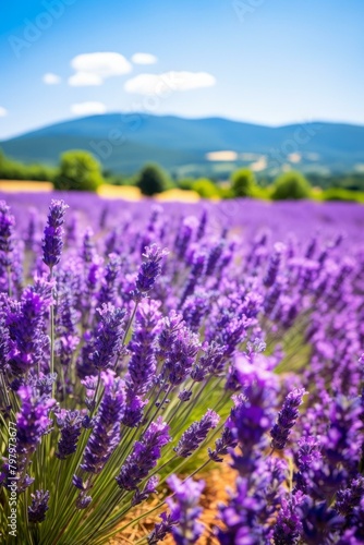 b'Field of lavender with mountains in the distance'