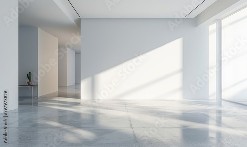 A minimalist modern interior room with white walls