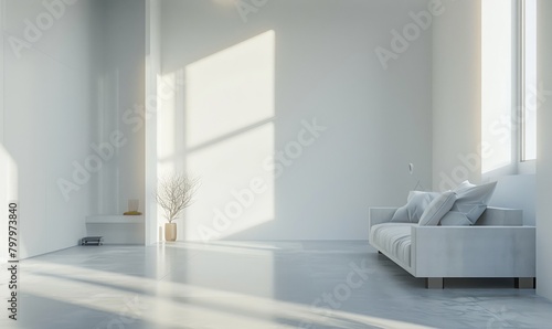 A minimalist modern interior room with white walls