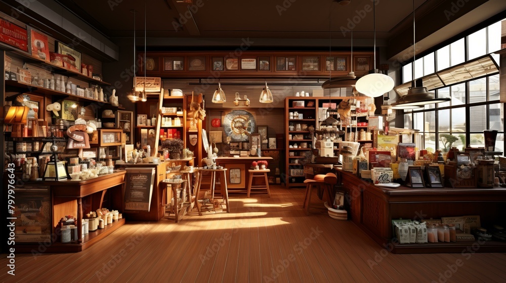 b'retro grocery store interior' b'retro grocery store interior'