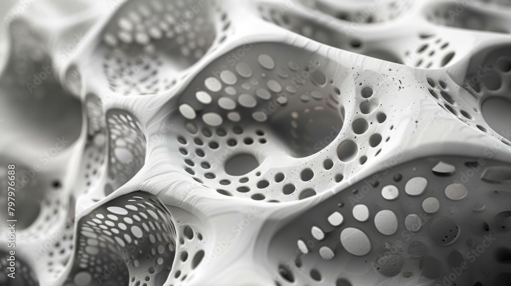 b'A 3D rendering of a white organic structure with a cellular structure' b'A 3D rendering of a white organic structure with a cellular structure'
