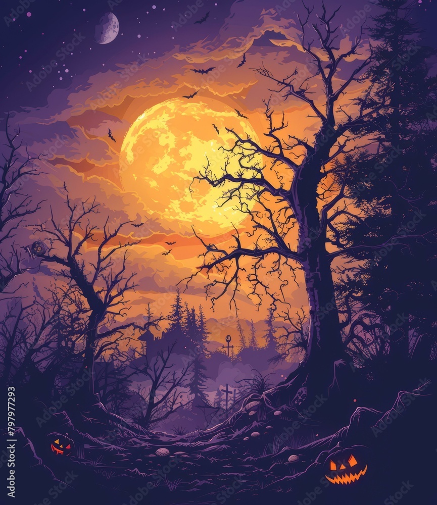 b'Halloween night spooky forest'