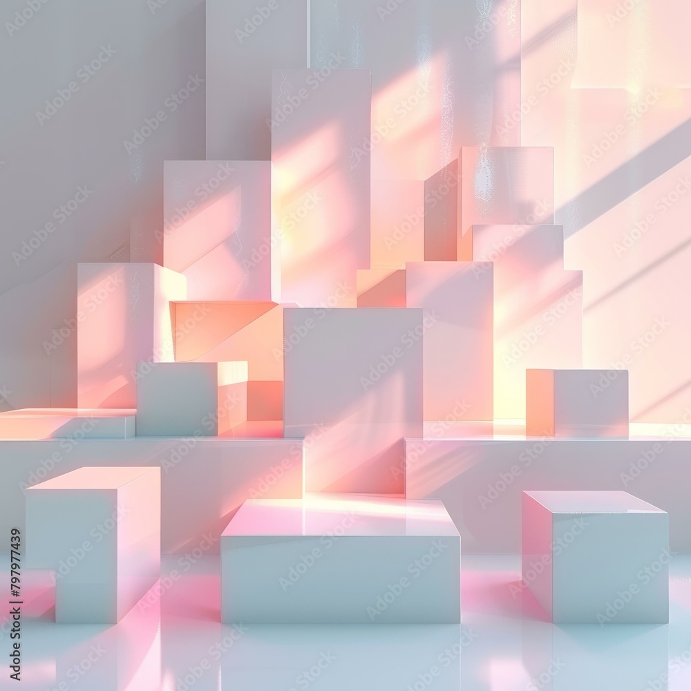 b'Pink and white geometric shapes form an abstract background.' b'Pink and white geometric shapes form an abstract background.'