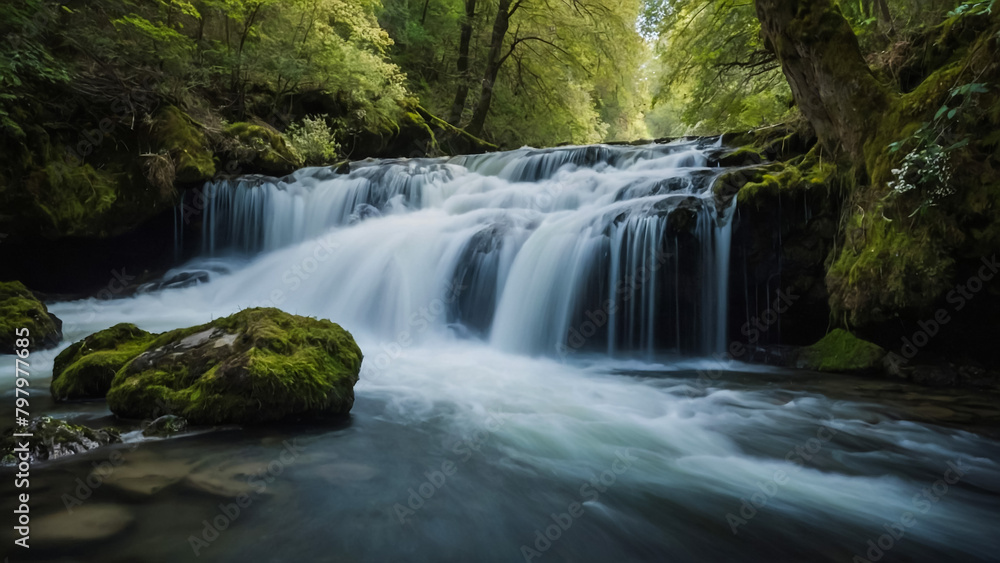 Landscape with river and forest with green trees. Silky crystal water and long exposure. Ordesa Pyrenees.
Landscape with river and forest with green trees. Silky crystal water and long exposure. Ordesa Pyrenees.