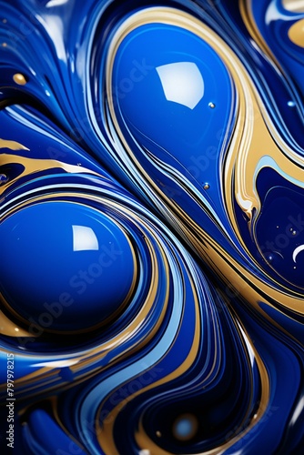 b'Blue and gold abstract painting'