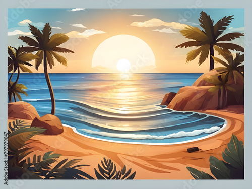 Summer time fun concept. Creative background of landscape, panorama of sea and beach. Summer sale