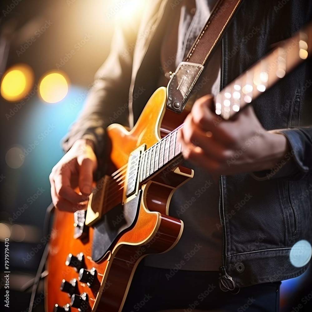 Fototapeta premium b'Close-up of a person playing an electric guitar'