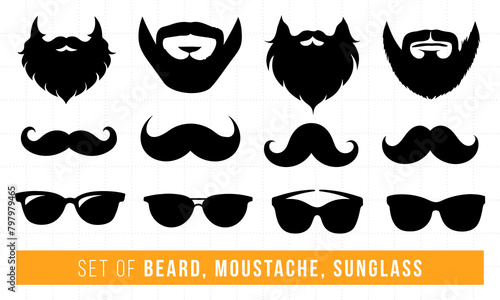 set of mustaches, beard, sunglass illustration vector