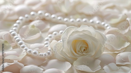 Enhance your special occasions with this exquisite white rose and pearl necklace set against a backdrop of delicate petals Perfect for adding a touch of elegance to your wedding birthday Va