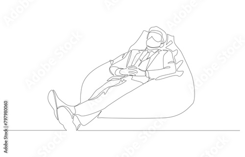 Continuous one line drawing of busineesman sleeping in office nap room for a moment, modern office, company facilitation concept, single line art.