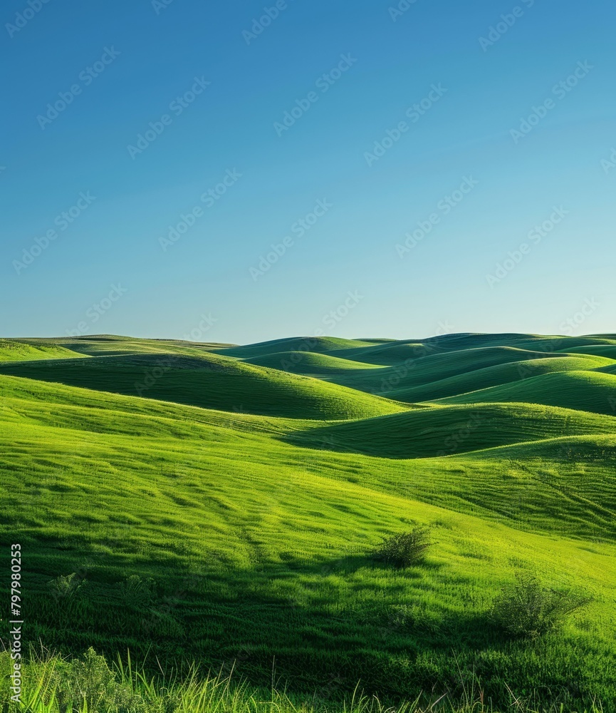 b'Green rolling hills under blue sky'