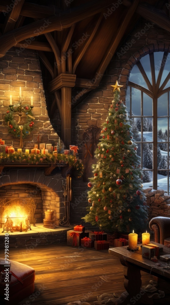 Christmas wallpaper christmas fireplace hearth.