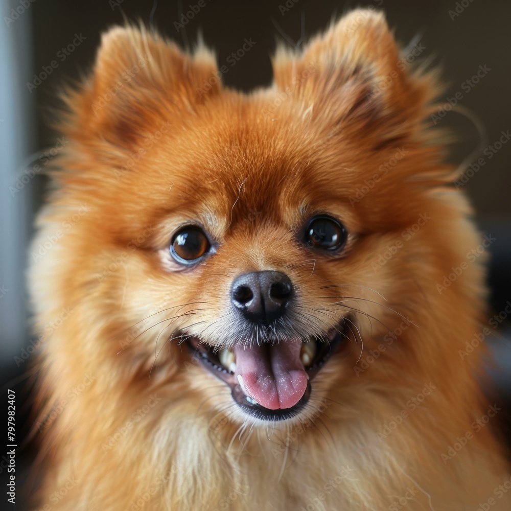 b'A happy Pomeranian dog with a big smile on its face'