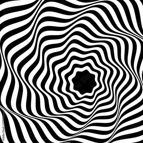 Optical illusion tunnel. Black and white op-art tunnel.