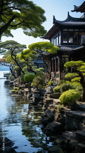 b'oriental garden with lake and traditional chinese architecture' © Adobe Contributor