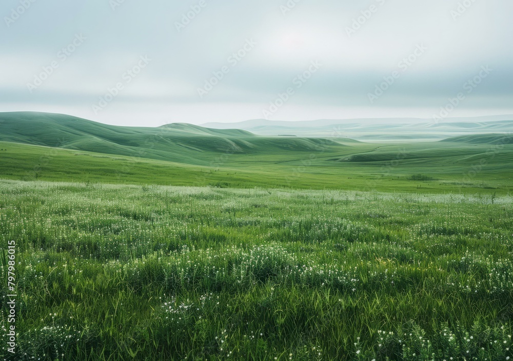 b'Green rolling hills of the Altai Mountains in Xinjiang, China'
