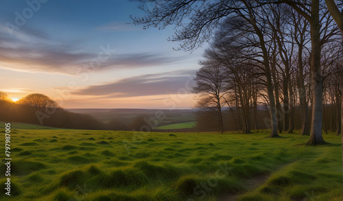 Killynether Wood field at sunset. North Down, Northern Ireland photo