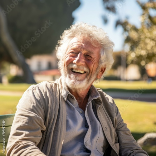 b'Portrait of a smiling old man with a beard'