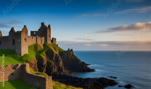 Dunluce Castle is a medieval castle in Bushmills Northern Ireland - big panorama