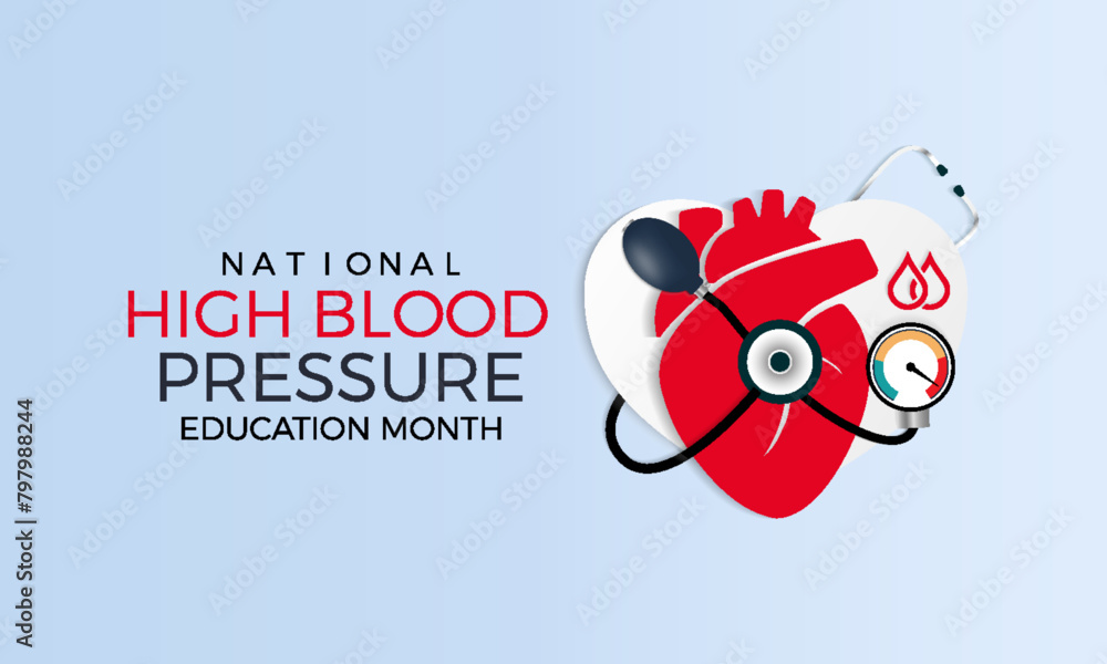 National High Blood Pressure Education Month health awareness vector illustration. Disease prevention vector template for banner, card, background.
