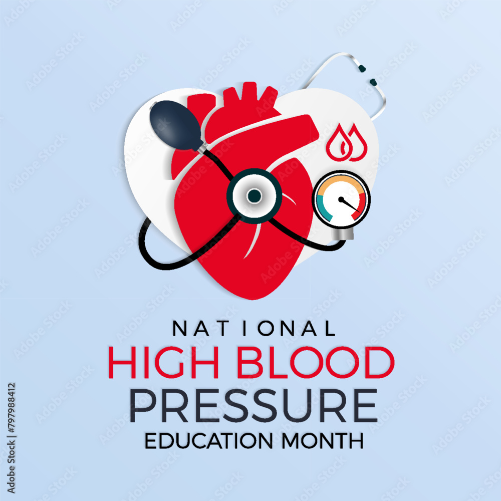 Obraz premium National High Blood Pressure Education Month health awareness vector illustration. Disease prevention vector template for banner, card, background.