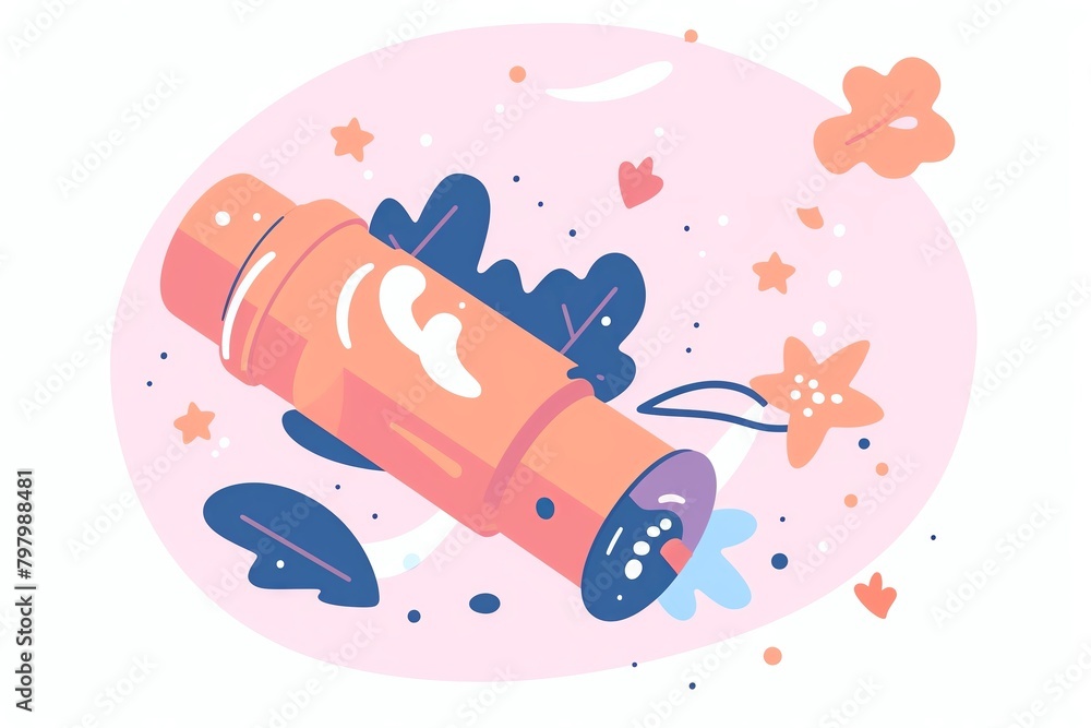 Pink and blue cartoon illustration of a periscope Pink and blue cartoon illustration of a periscope