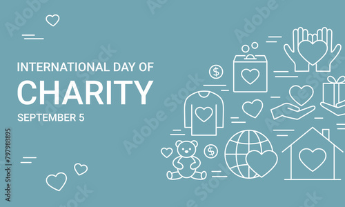 International day of charity banner template. Fundraising, donation or charity event landing page
