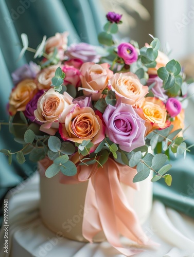 Close up of bridal bouquet  flower bouquets at the florist shop flowers in white orose tones photo