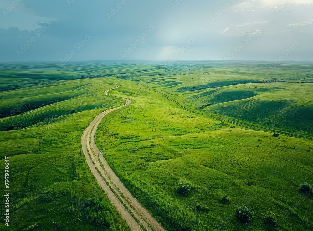 b'Curving Road Through The Grasslands'