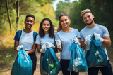 Young volunteers team collecting garbage, save earth concept