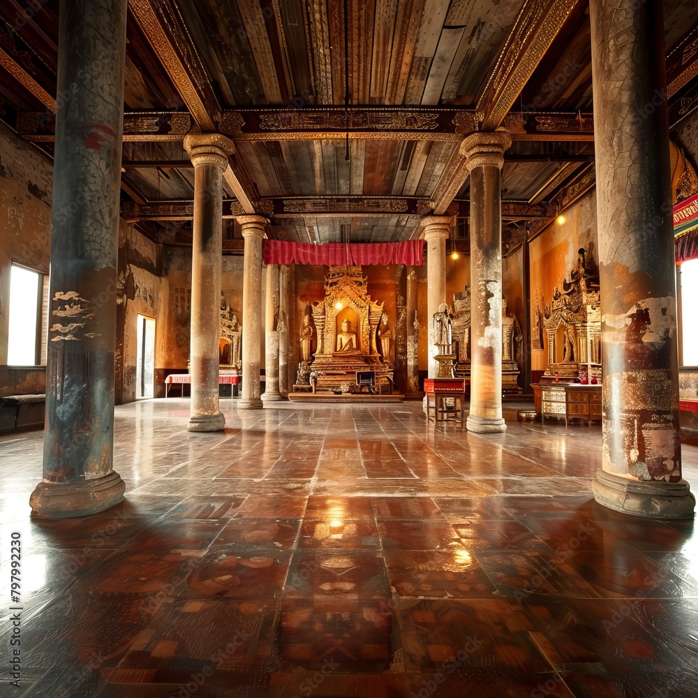 Obraz premium Ancient Style Tample interior ,Hindu Tample, Prayer hall