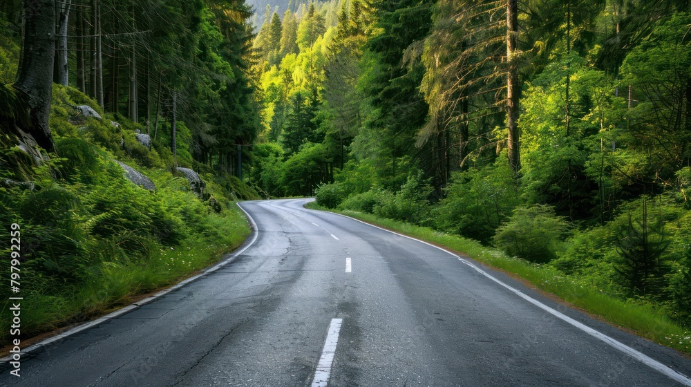 view Beautiful road route between forests