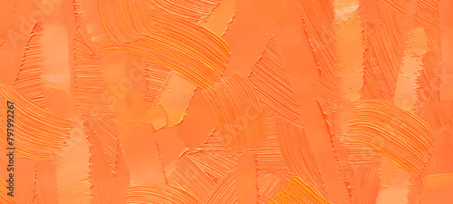 Orange abstract background of oil paint brush strokes with highly detailed texture.