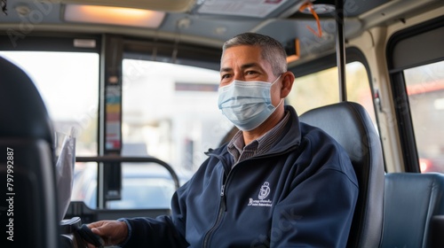 b'Portrait of a bus driver wearing a mask' © Adobe Contributor